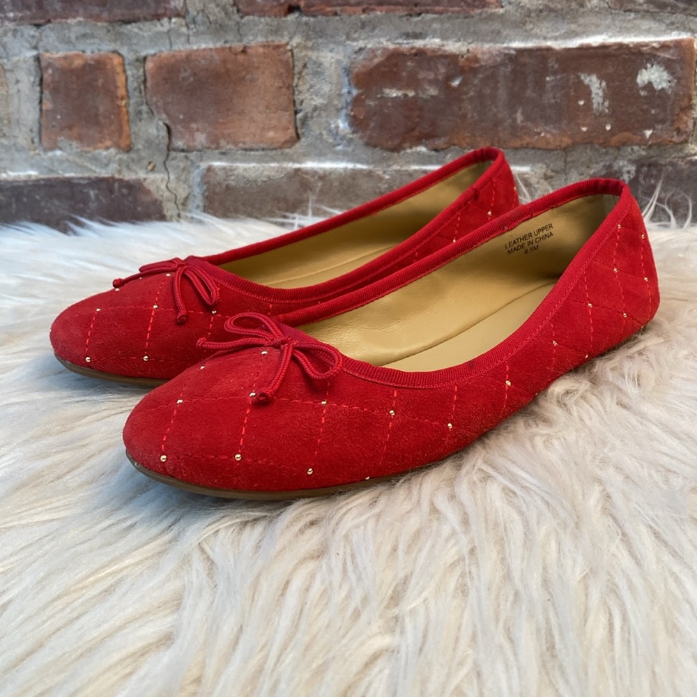 Talbots Penelope Quilted Ballet Flats - Studded Kid Suede - Red, Size 6.5M - Picture 6 of 17